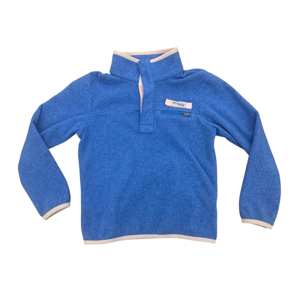 Columbia PFG Girls Blue Fleece Snap Pullover Sweater XS 6/7 Mock Neck Pocket